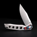 FerraMonster Valken FM23005-A – 3.46" M390 Belt Satin Clip Point Blade, Titanium Frame Lock with Nebula FatCarbon Inlay