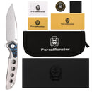 FerraMonster Valken FM23005-B – 3.46" M390 Belt Satin Clip Point Blade, Titanium Frame Lock with Arctic Storm FatCarbon Inlay