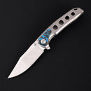 FerraMonster Valken FM23005-B – 3.46" M390 Belt Satin Clip Point Blade, Titanium Frame Lock with Arctic Storm FatCarbon Inlay