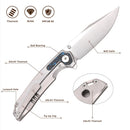 FerraMonster Valken FM23005-B – 3.46" M390 Belt Satin Clip Point Blade, Titanium Frame Lock with Arctic Storm FatCarbon Inlay