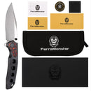 FerraMonster Valken FM23005-C – 3.46" M390 Belt Satin Clip Point Blade, Titanium Frame Lock with Mars FatCarbon Inlay
