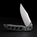 FerraMonster Valken FM23005-D – 3.46" M390 Belt Satin Clip Point Blade, Titanium Frame Lock with Toxic Storm FatCarbon Inlay