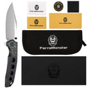FerraMonster Valken FM23005-D – 3.46" M390 Belt Satin Clip Point Blade, Titanium Frame Lock with Toxic Storm FatCarbon Inlay