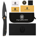 FerraMonster Xandros FM23007-B – 3.23" Black Stonewash S90V Folding Knife, Black Titanium Handle, Frame Lock EDC