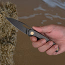 FerraMonster Xandros FM23007-B – 3.23" Black Stonewash S90V Folding Knife, Black Titanium Handle, Frame Lock EDC