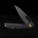 FerraMonster Xandros FM23007-B – 3.23" Black Stonewash S90V Folding Knife, Black Titanium Handle, Frame Lock EDC