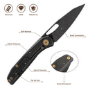 FerraMonster Xandros FM23007-B – 3.23" Black Stonewash S90V Folding Knife, Black Titanium Handle, Frame Lock EDC