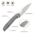 FerraMonster Xandros FM23007-A – 3.23" Hand Rubbed Satin S90V Folding Knife, Bead Blast Stonewash Titanium Handle, Frame Lock