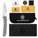 FerraMonster Xandros FM23007-A – 3.23" Hand Rubbed Satin S90V Folding Knife, Bead Blast Stonewash Titanium Handle, Frame Lock