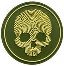 Fingerprint Skull Morale Patch FPS-OG front view – 3.35″ round olive green 3D PVC fingerprint skull patch