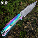 HX OUTDOORS CHAMELEON ZD-084 – 3.46" 5Cr15 Slip Joint Pocket Knife with Aluminum Damascus-Pattern Handle