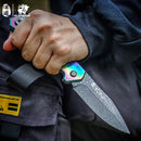 HX OUTDOORS CHAMELEON ZD-084 – 3.46" 5Cr15 Slip Joint Pocket Knife with Aluminum Damascus-Pattern Handle