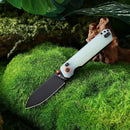 HX OUTDOORS HYLA ZD-120S-B – 2.91" 14C28N Black Blade Button Lock Knife with Natural Green G10 Handle