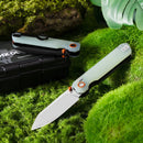 HX OUTDOORS HYLA ZD-120S – 2.91" 14C28N Button Lock Pocket Knife with Natural Green G10 Handle