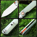 HX OUTDOORS HYLA ZD-120S – 2.91" 14C28N Button Lock Pocket Knife with Natural Green G10 Handle