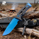 HX OUTDOORS Rock Apex TD-18L – 3.7" DC53 Fixed Blade Knife with Blue Teflon Blade & Black G10 Handle