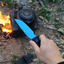 HX OUTDOORS Rock Apex TD-18L – 3.7" DC53 Fixed Blade Knife with Blue Teflon Blade & Black G10 Handle