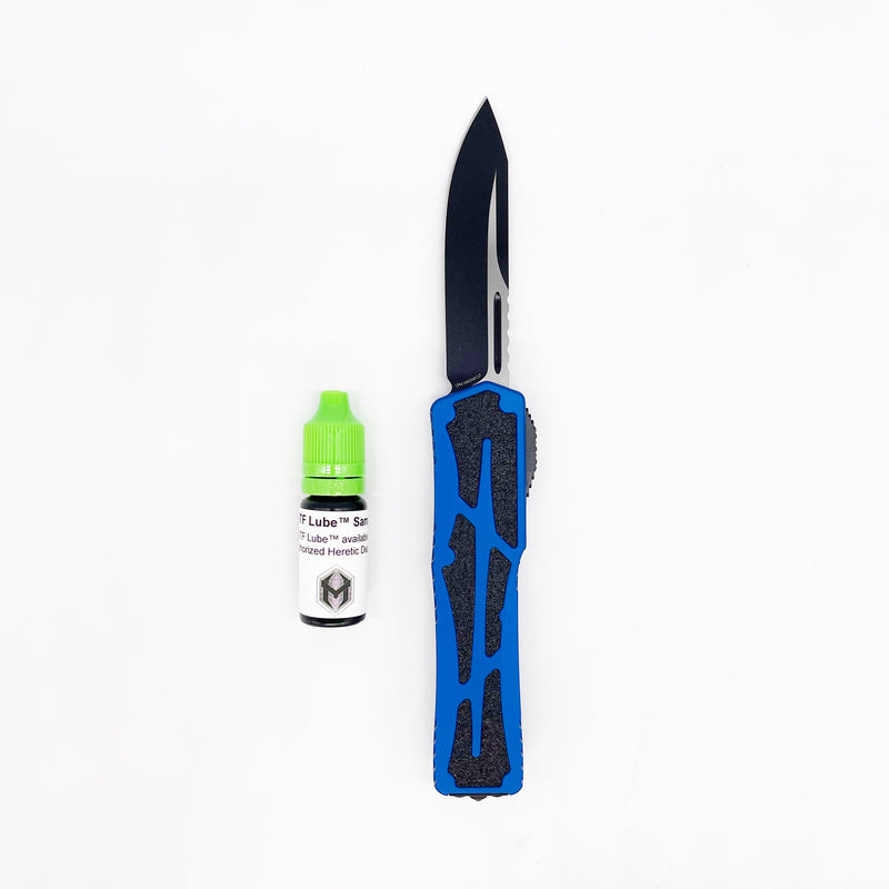 Heretic Knives COLOSSUS 3.5" Two Tone Black Magnacut Single Edge Blue Aluminum Handle