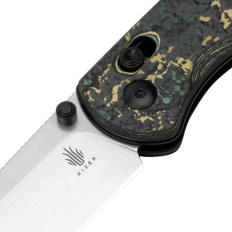 Kizer Anzo Drop Bear Clutch Lock Folding Knife 2.97in 20CV Stonewashed Blade Fatcarbon Toxic Storm Handles
