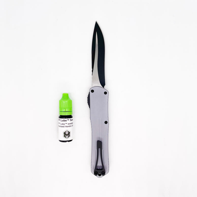 Heretic Knives MANTICORE X 3.7" Two Tone Magnacut Recurve Gray Aluminum Handle