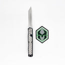 Heretic Knives Cleric II OTF Knife 9.85in Magnacut Steel Blade Black Aluminum Handles w/ Metal Inlay - H019-2B