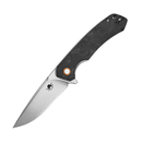 Klaken J146 Ridge J146-BlackCF-Satin front view – 3.54" satin D2 drop point folding knife with black crushed carbon fiber handle