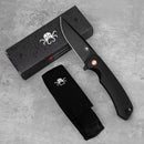 Klaken J146 Ridge J146-BlackG10-Black front view – 3.54" black-coated D2 drop point folding knife with box and nylon pouch