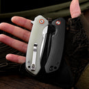 Klaken J146 Ridge J146-GreenMicarta-Satin green Micarta handle held in hand