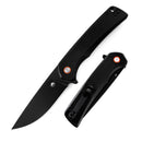 Klaken J147 Virex J147-D-BlackDP-BlackG10 front view – 3.54" black-coated D2 drop point folding knife with black G10 handle