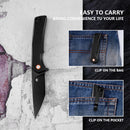Klaken J147 Virex J147-T-BlackTanto-BlackG10 closed view with pocket clip