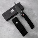Klaken J147 Virex J147-T-BlackTanto-BlackG10 front view – 3.54" black-coated D2 tanto folding knife with black G10 handle