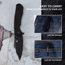 Klaken B04 Grani J209-BlackG10-Blackblade closed view with reversible deep-carry pocket clip