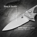 Klaken B05 Hermod J214-BlackCarbonTi blade detail – bead-blasted M390 drop point
