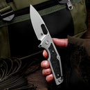 Klaken B06 Sigurd J226-BlackCarbonTi open position showing 14C28N drop point blade