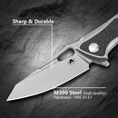 Klaken B07 Albir J235 open position showing M390 drop point blade