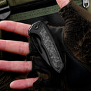 Klaken B08 Ragna J236 crushed carbon fiber inlay titanium handle detail