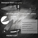 Klaken J284 Noir J284-ShreddedCarbon blade detail – Damascus drop point