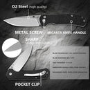 Klaken J285 Stone Fang J285-BlackMicarta blade detail – stonewashed D2 drop point