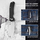 Klaken J285 Stone Fang J285-BlackMicarta front view – 3.54" stonewashed D2 drop point folding knife