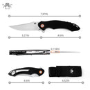 Klaken Corvus J307-BlackG10 dimensions – 7.87" overall, 3.27" blade, 4.6" closed, 0.118" thick with nylon sheath
