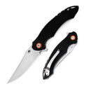 Klaken Corvus J307-BlackG10 front view – 3.27" stonewashed D2 drop point folding knife with black G10 handle