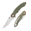 Klaken Corvus J307-GreenG10 open and closed views showing OD green G10 handle