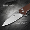 Klaken J313 Riven J313-D2-BrownG10 open position showing stonewashed D2 drop point blade