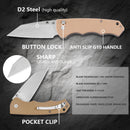 Klaken J314 Frontline J314-KhakiG10 open position showing D2 drop point blade