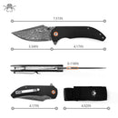 Klaken J337 Ravenor J337-ShreddedCarbon front view - 3.34" Damascus drop point carbon fiber folding knife