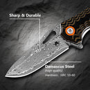 Klaken Tideborn J345-BrownBlackG10 blade detail – Damascus steel, brown & black G10 handle