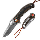 Klaken Tideborn J345-BrownBlackG10 front view – 2.75" Damascus blade, brown & black G10 handle folding knife