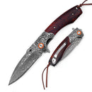 Klaken J358 Ardent J358-Redsandalwood front view - 3.14" Damascus flipper folding knife