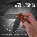 Klaken J392 Riftline J392-OrangeG10-BlackBlade button lock and flipper deployment detail