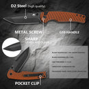 Klaken J392 Riftline J392-OrangeG10-BlackBlade orange G10 handle and deep-carry pocket clip detail